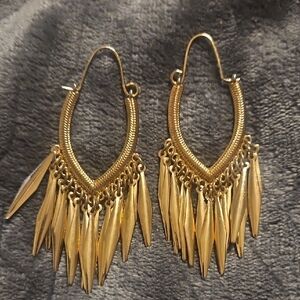 Bohemian Retro Vintage Gold Fringe Teardrop Hoop Earrings - Women Jewelry